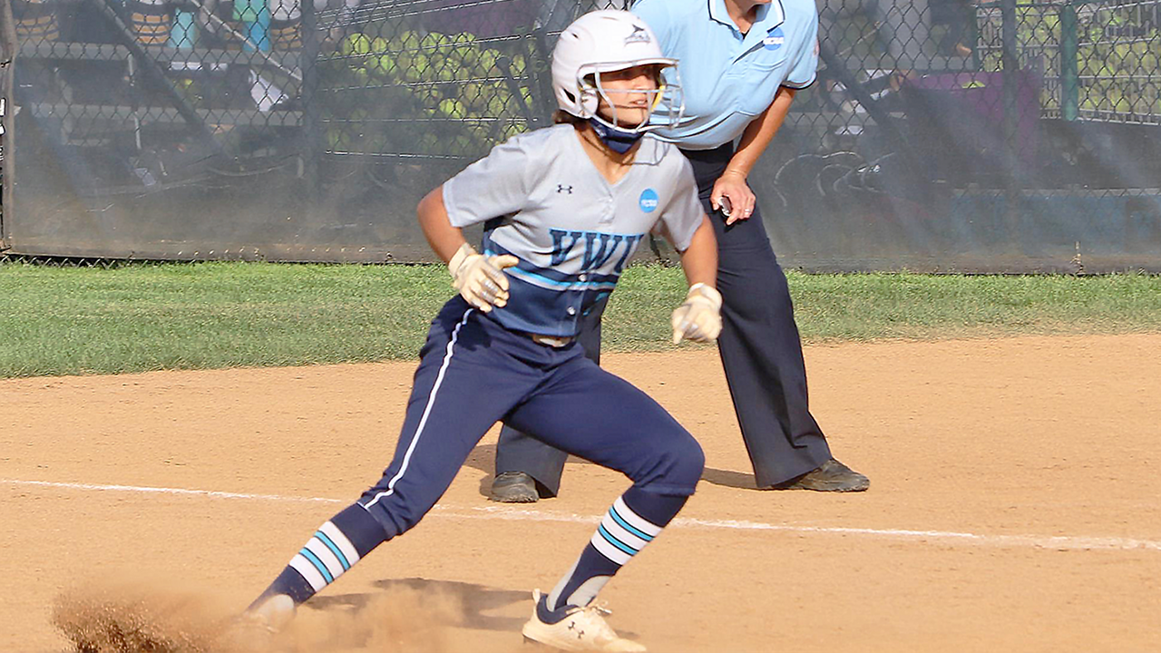 Virginia Wesleyan shortstop Kayla Womack threw out a runner a home in the third inning and ripped a two-run single in the sixth to help lead the Marlins to a 3-0 win over St. Thomas (Minn.) in VWU's finals opener in Salem on Thursday (photo credit: Alysse Scripter)