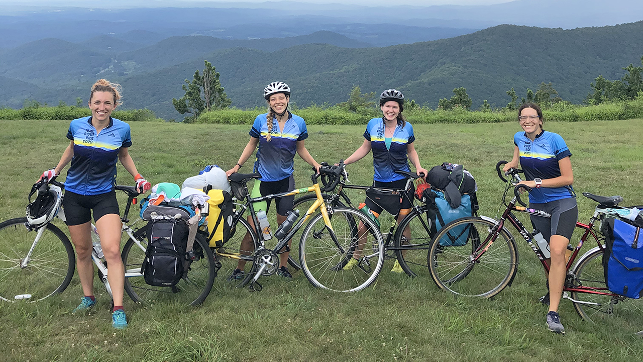 Hannah Chappell-Dick, Michaela Mast, Abigail Shelly, and Joanna Friesen biked the ENTIRE Blue Ridge Parkway in July. -- Photo Credit | Joanna Friesen