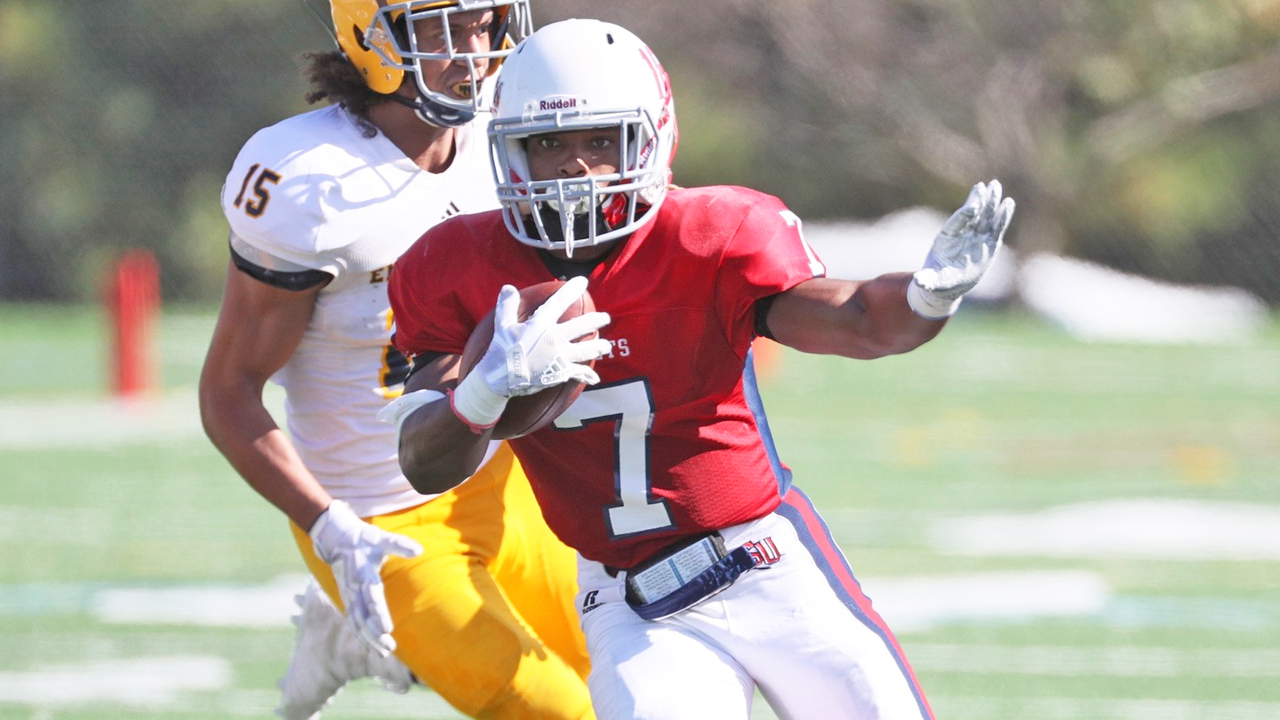 Shenandoah all-purpose back Jalen Hudson dodged and darted his way to a 43-yard catch-and-run to win the ODAC Football Play of the Week fan poll for week six.