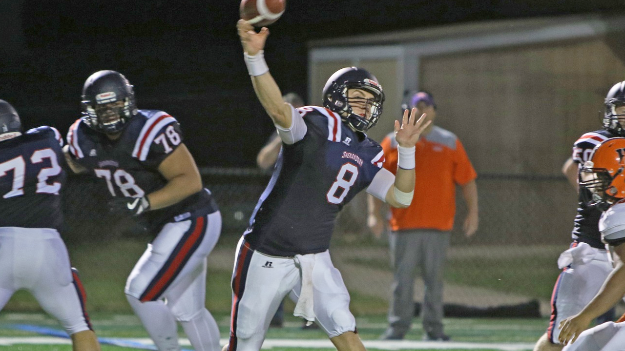 Shenandoah quarterback Hayden Bauserman threw for 471 yards and six touchdowns on 46-of-64 passing against Hobart College