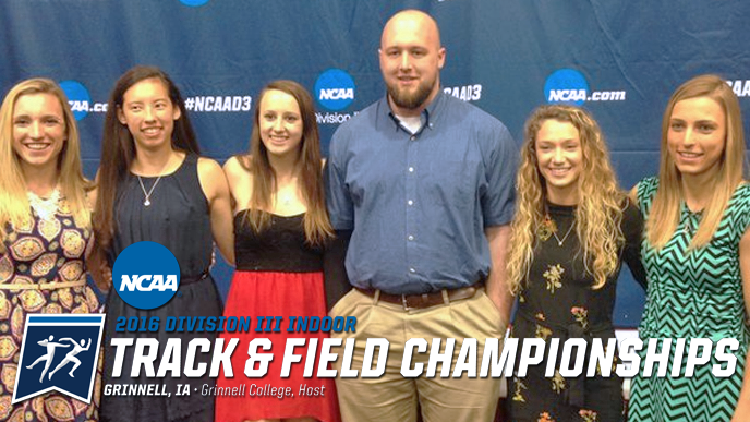 Hannah Chappell-Dick (EMU), Dana Lee (W&L), Kristen Trice (BC), Jeremy Heizer (EMU), Marissa Coombs (VWC), and Amber Celen (BC) are set to represent their schools and the ODAC at the NCAA Division III Indoor Track Championships. (Photo courtesy of @EMU_XC_TF)