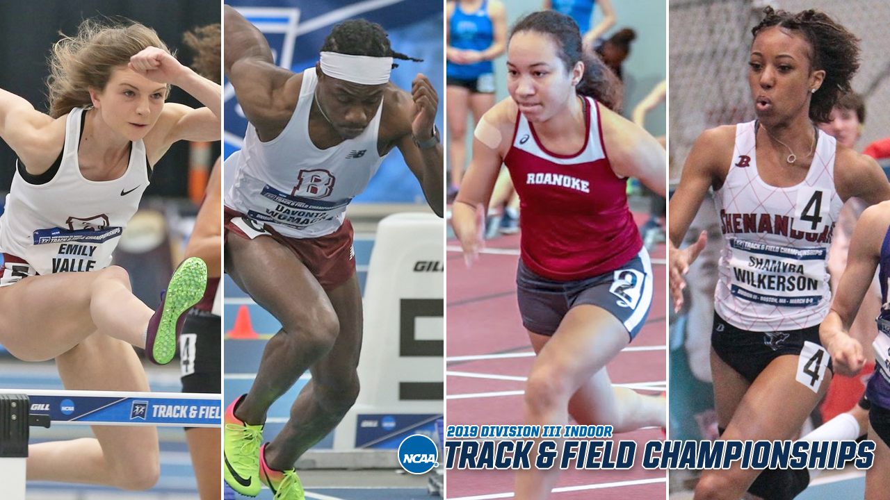 From left, Bridgewater's Emily Valle and Davonta Womack were joined by Roanoke's Quinn Harlan and Shenandoah's Shamyra Wilkerson in securing All-American honors at the NCAA Division III Indoor Track & Field Championships in Boston, Mass., on March 8-9, 2019.